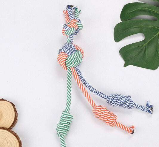 KUTKUT Crazy Three Braded Rope Pet Toy | Rope Ball Dog Toy Pet Teeth Cleaning Toy | Dog Chewing Teething Ropes for Small Medium Large Dogs (Weight: 150gm) - kutkutstyle