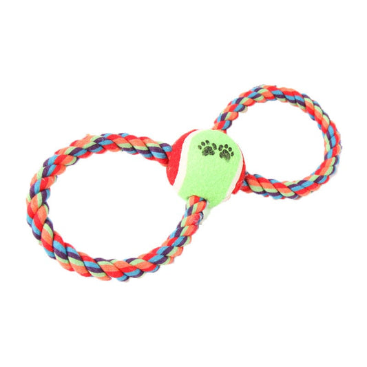 KUTKUT Buckle-Down Dog Toy Rope Tennis Ball, 8-Shaped Durable Dog Training Toy for Medium Dogs (Size: 28cm, Weight 150gm) - kutkutstyle