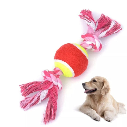 KUTKUT Chews Color 2 Knot Tug Tennis Ball – Premium Cotton-Poly Tug Toy for Dogs – Interactive Dog Tug Toy – Rope Dog Toy with Tennis Ball - kutkutstyle