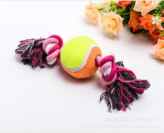 KUTKUT Chews Color 2 Knot Tug Tennis Ball – Premium Cotton-Poly Tug Toy for Dogs – Interactive Dog Tug Toy – Rope Dog Toy with Tennis Ball - kutkutstyle