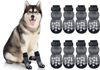 KUTKUT 8Pcs Double Side Anti-Slip Dog Socks with Adjustable Straps - Warm Strong Traction Control for Indoor on Hardwood Floor Wear Soft and Comfortable Paw Protector for Medium Large Dogs - 