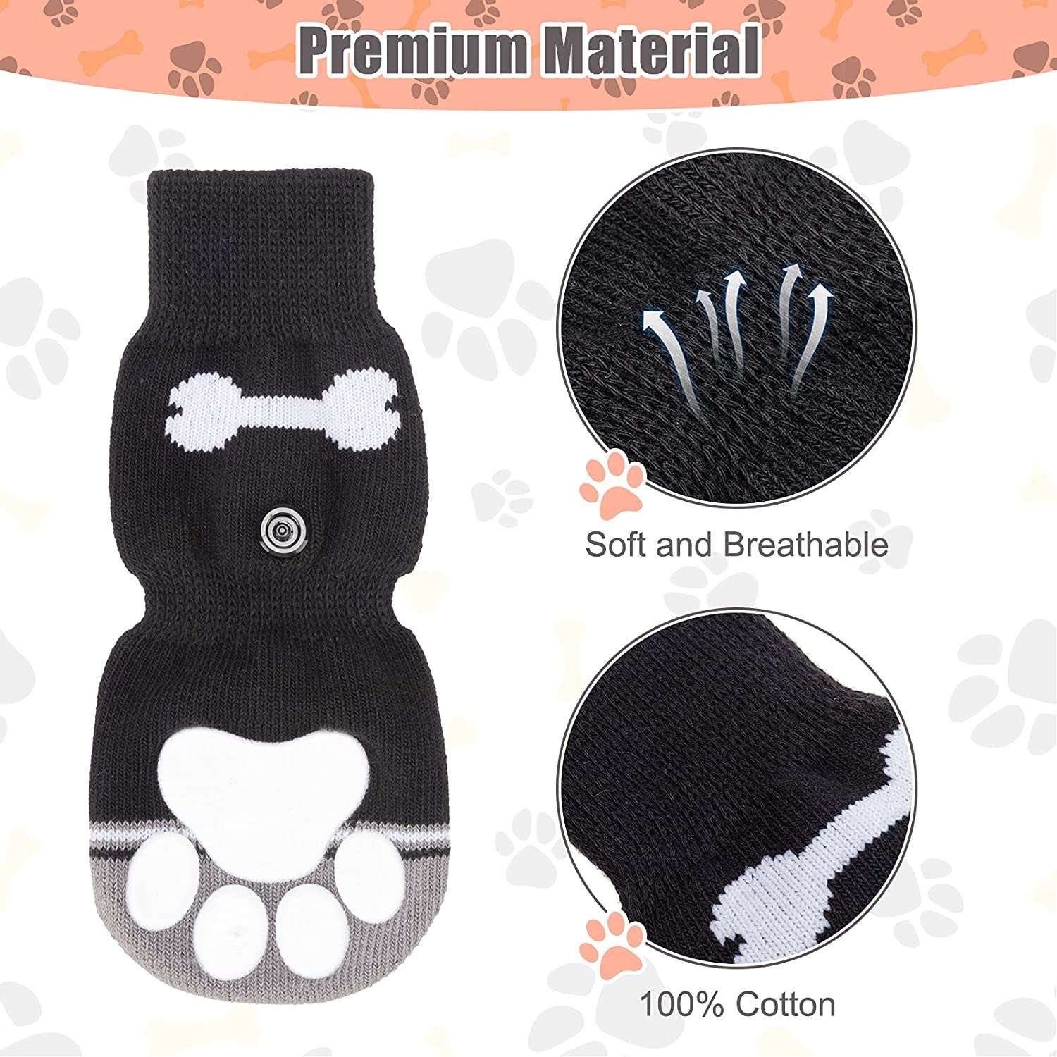 KUTKUT Anti-Skid Knit Socks with Bone Embroidery Pattern for Medium, Large Dogs | Traction Control Non-Slip Pet Paw Protectors with Grips For Big Dogs, Better Control on Hardwood Floor Paw Pr