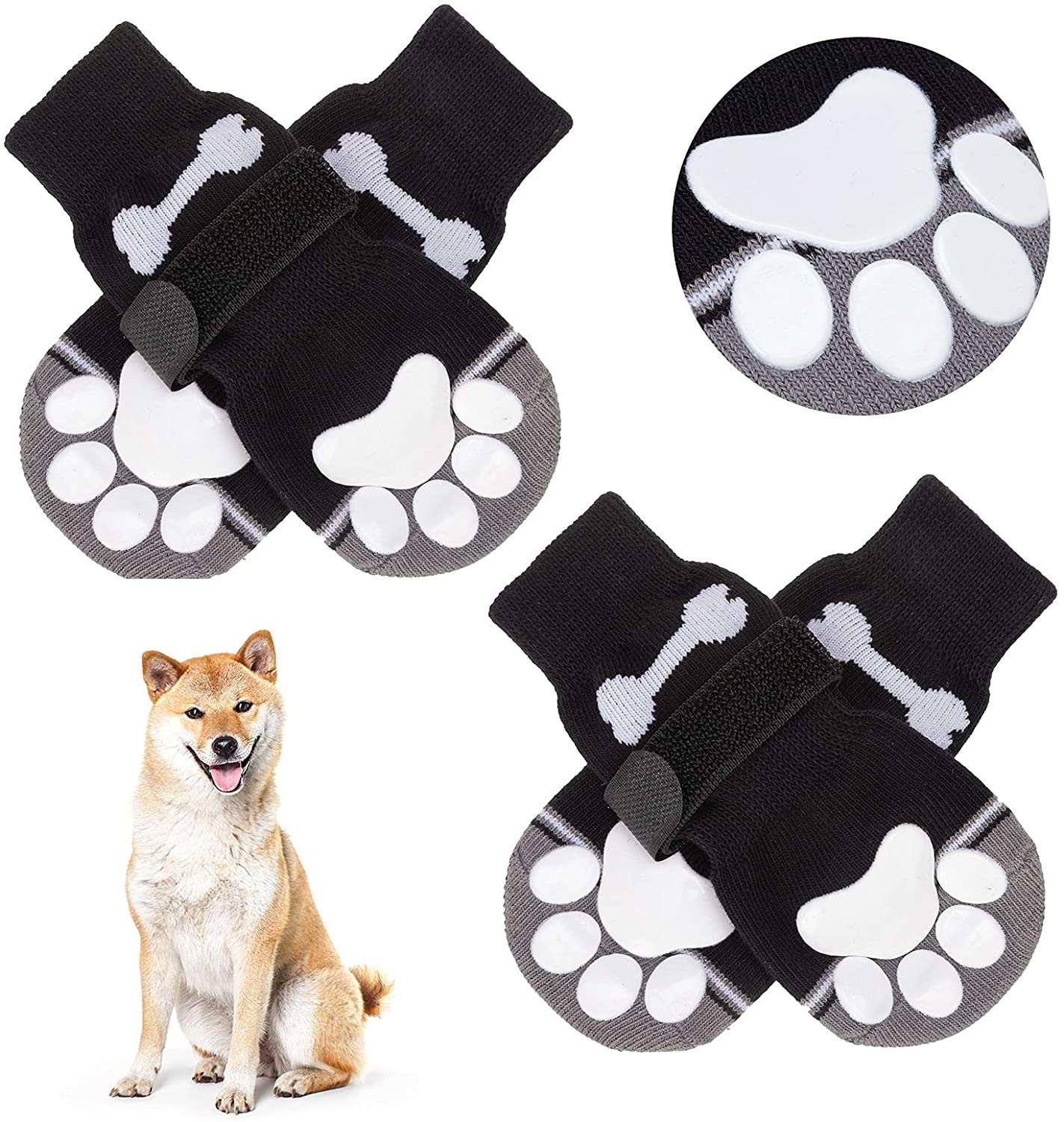 KUTKUT Anti-Skid Knit Socks with Bone Embroidery Pattern for Medium, Large Dogs | Traction Control Non-Slip Pet Paw Protectors with Grips For Big Dogs, Better Control on Hardwood Floor Paw Pr