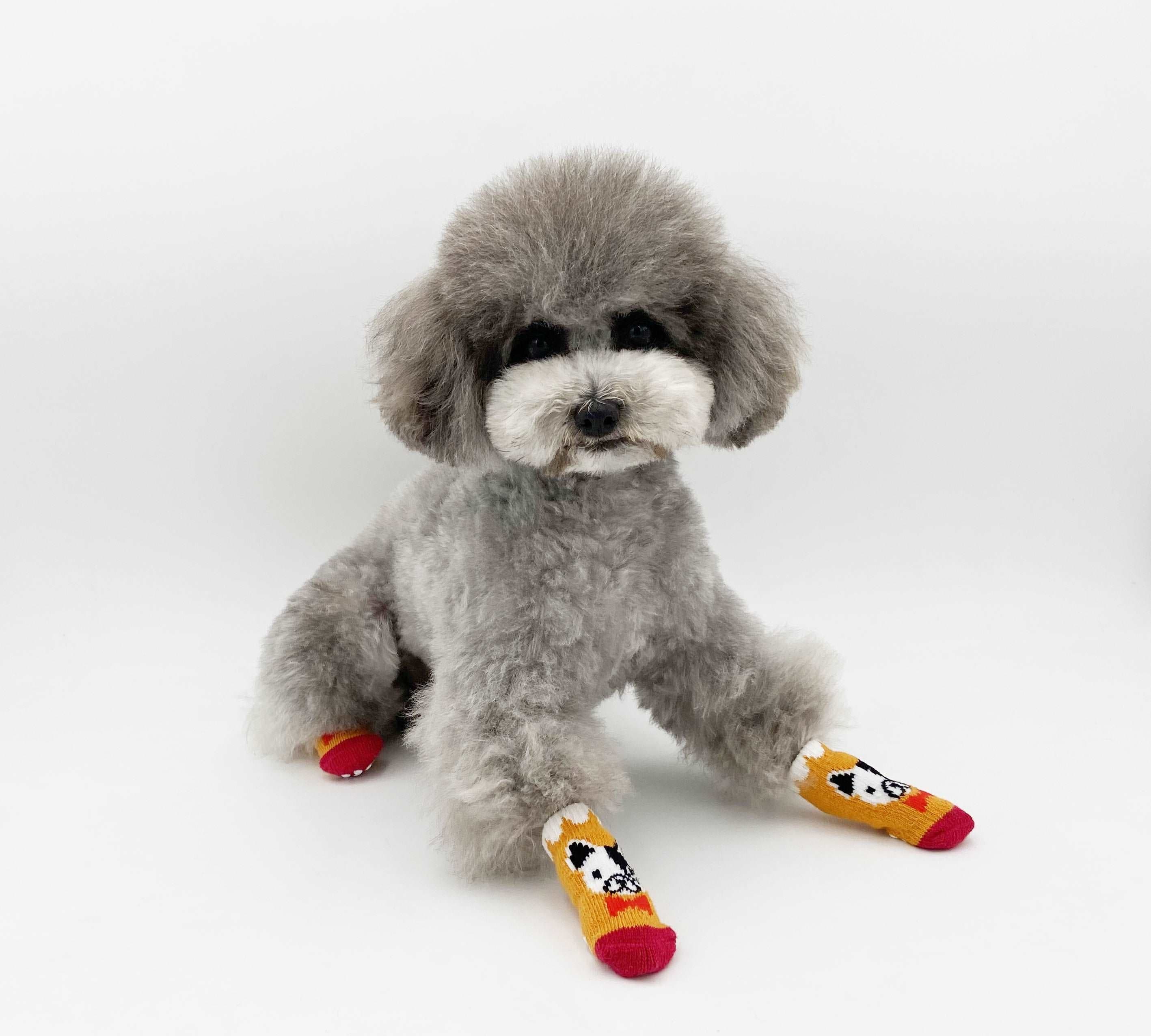 KUTKUT Anti-Skid New Born Puppy Socks with Cute Pattern | Pet Paw Protector Small Puppy Socks with 4 Pieces Adjustable Straps | Socks for Small Puppies, Kitten - kutkutstyle