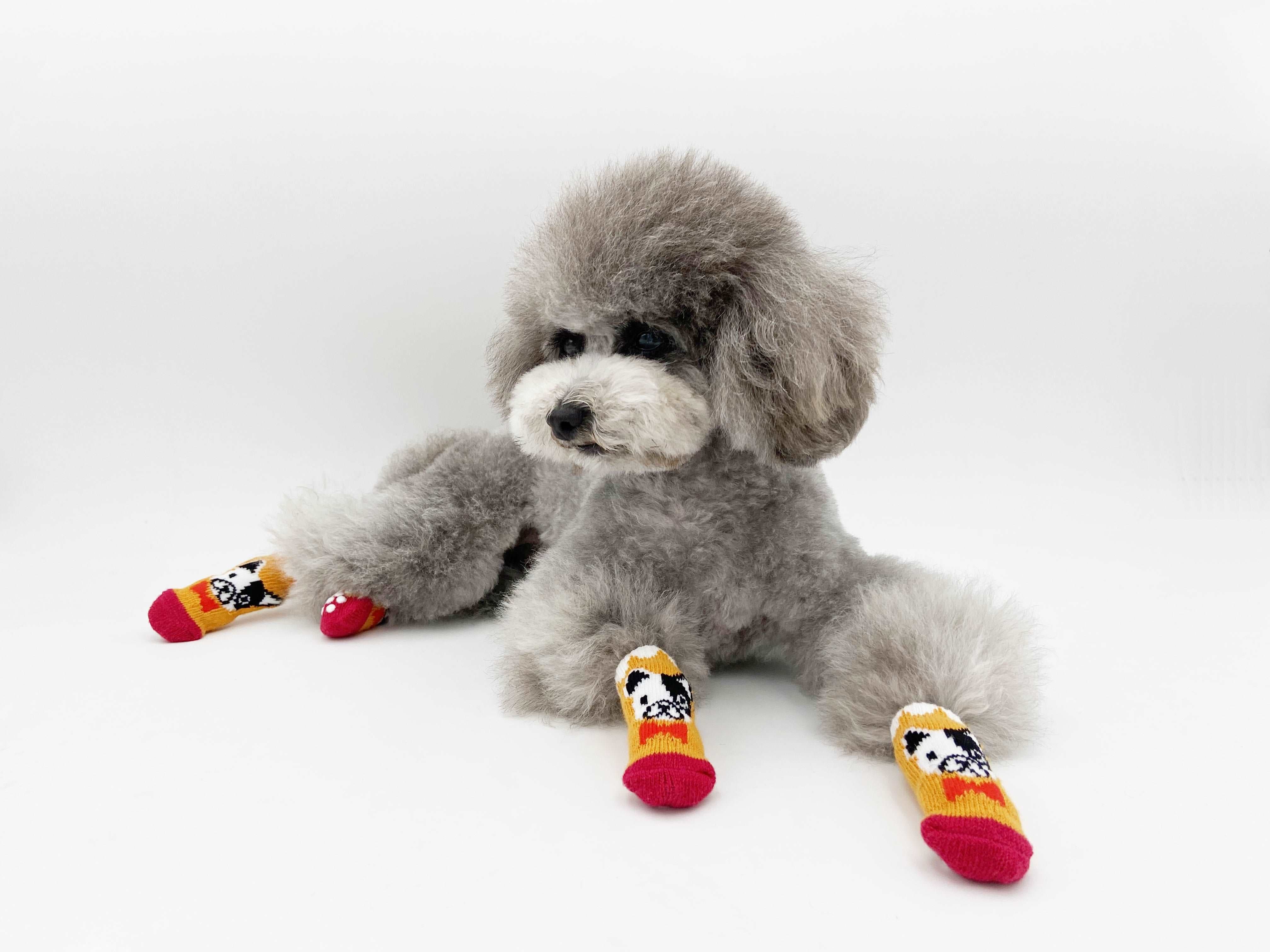 KUTKUT Anti-Skid New Born Puppy Socks with Cute Pattern | Pet Paw Protector Small Puppy Socks with 4 Pieces Adjustable Straps | Socks for Small Puppies, Kitten - kutkutstyle