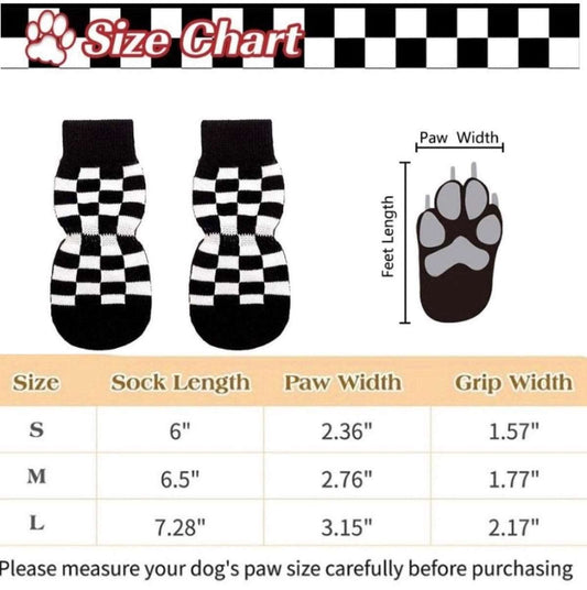 KUTKUT Anti-Slip Checkered Pattern Knit Socks for Medium, Large Dogs | Traction Control Non-Slip Pet Paw Protectors with Grips for Big Dogs | Soft Comfortable Socks for Dogs - kutkutstyle