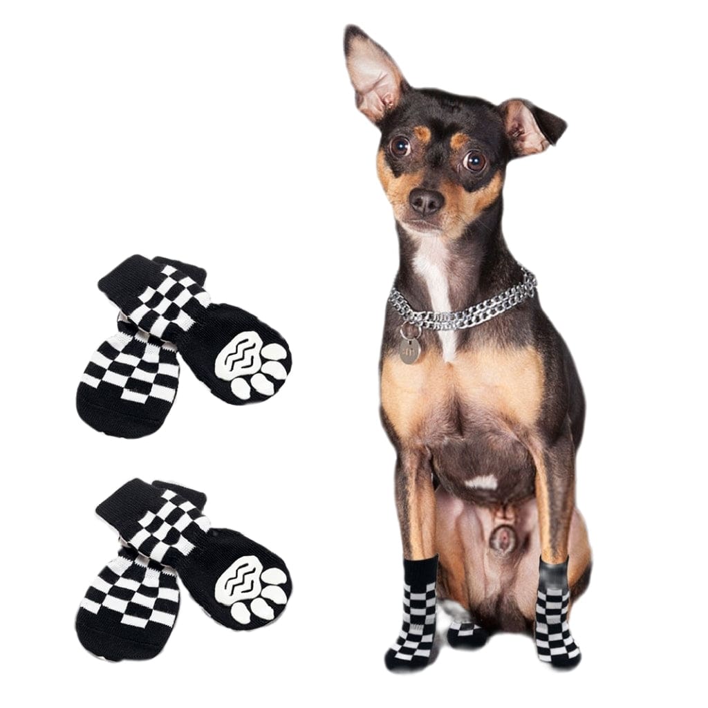 KUTKUT Anti-Slip Checkered Pattern Knit Socks for Medium, Large Dogs | Traction Control Non-Slip Pet Paw Protectors with Grips for Big Dogs | Soft Comfortable Socks for Dogs - kutkutstyle