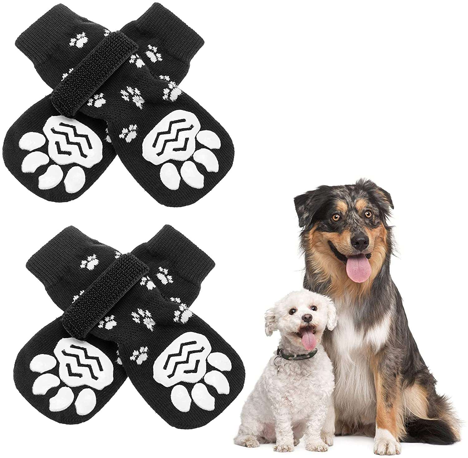 KUTKUT Anti Slip Dog Socks | Dog Grip Socks with Straps Traction Control  for Indoor on Hardwood Floor Wear, Pet Paw Protector for Small Medium Large