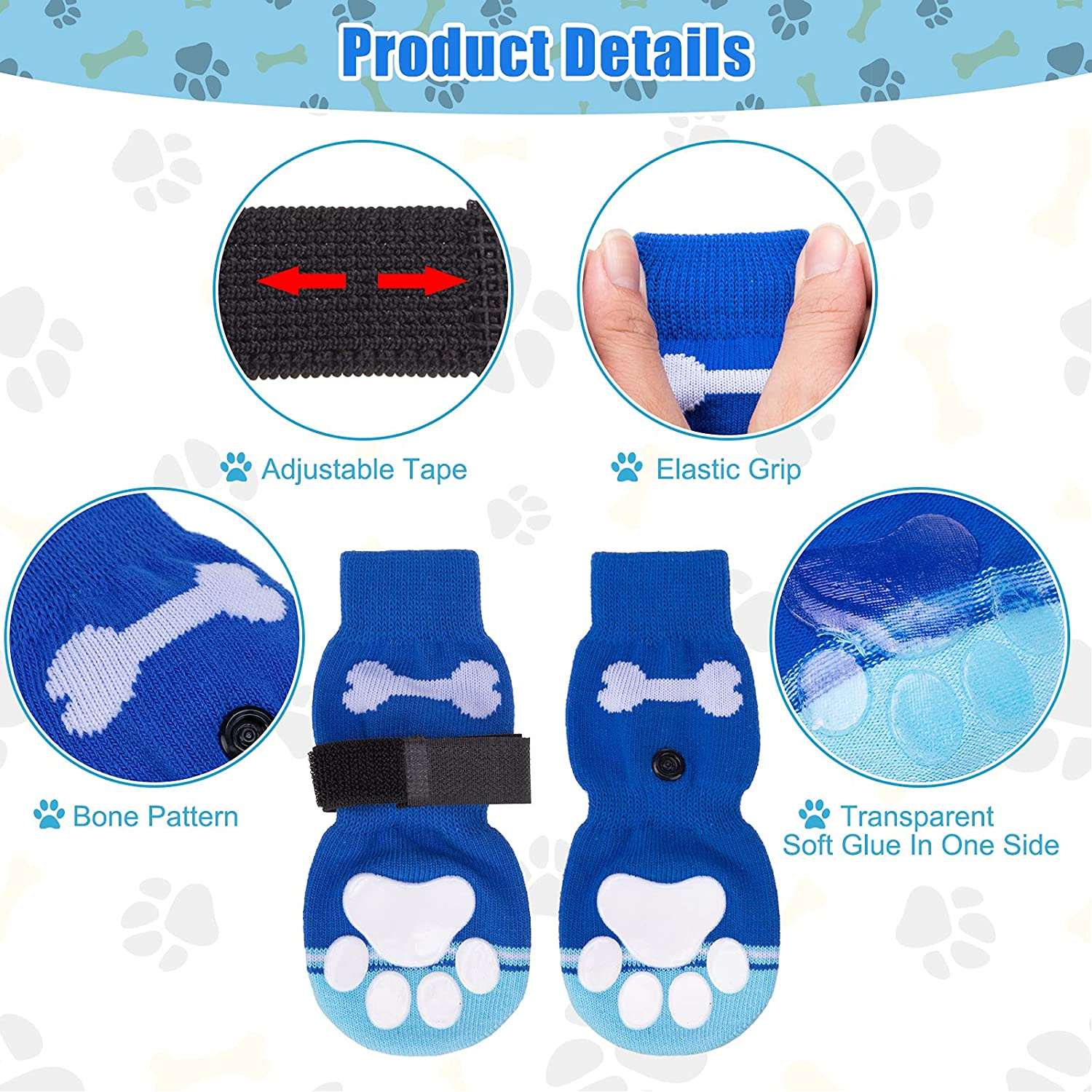 KUTKUT Anti-Slip Knit Socks with Bone Embroidery Pattern for Medium, Large Dogs | Traction Control Non-Slip Pet Paw Protectors with Grips For Big Dogs | Better Control on Hardwood Floor Paw P