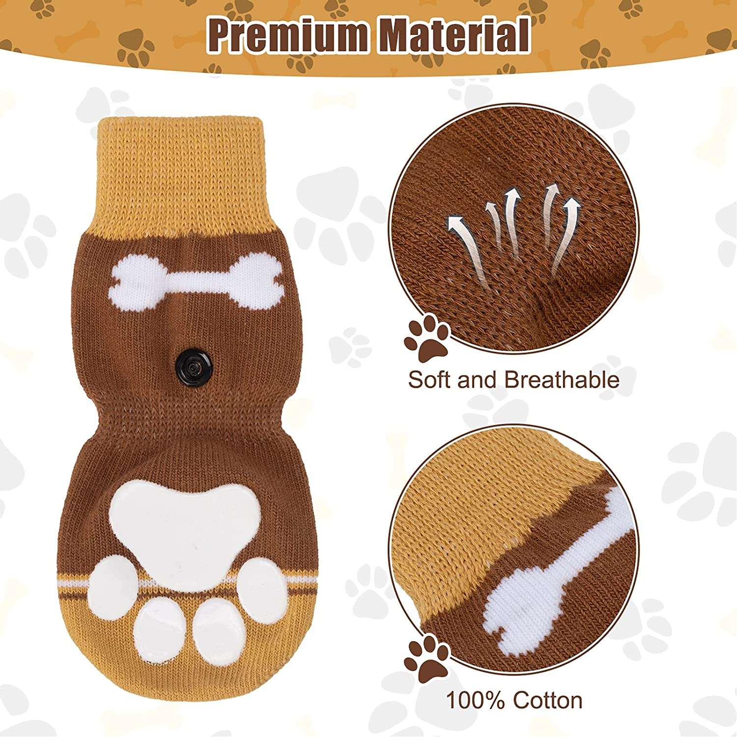 KUTKUT Anti-Slip Knit Socks with Bone Embroidery Pattern for Medium, Large Dogs |Traction Control Non-Slip Pet Paw Protectors with Grips for Big Dogs | Soft Comfortable. - kutkutstyle