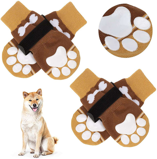 KUTKUT Anti-Slip Knit Socks with Bone Embroidery Pattern for Medium, Large Dogs |Traction Control Non-Slip Pet Paw Protectors with Grips for Big Dogs | Soft Comfortable. - kutkutstyle