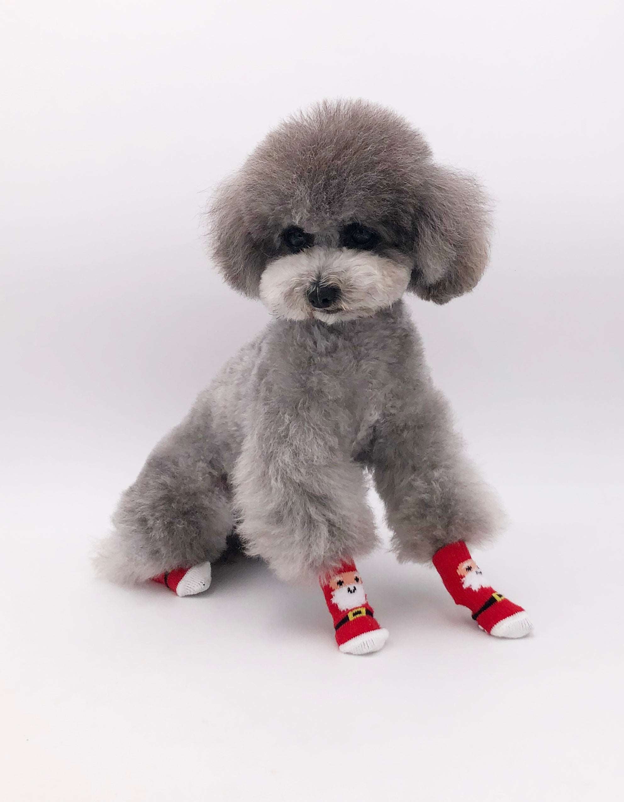 KUTKUT Anti-Slip New Born Puppy Kitten Socks with Xmas Pattern |Paw Protector Small Puppy Socks with 4 Pieces Adjustable Straps|Socks for Small Puppies, Kitten - kutkutstyle