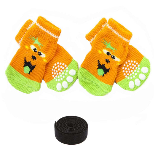 KUTKUT Anti-Slip New Born Puppy Paw Protector Socks | Small Puppy Socks with Paw Patterns and 4 Pieces Adjustable Straps | Small Breed Puppy Socks For Indoor / Outdoor Wear - kutkutstyle