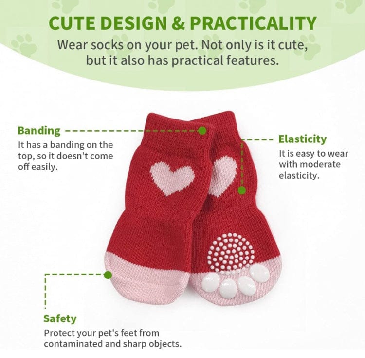 KUTKUT Anti-Slip New Born Puppy Paw Protector Socks | Small Puppy Socks with Paw Patterns and 4 Pieces Adjustable Straps | Small Breed Puppy Socks For Indoor / Outdoor Wear - kutkutstyle