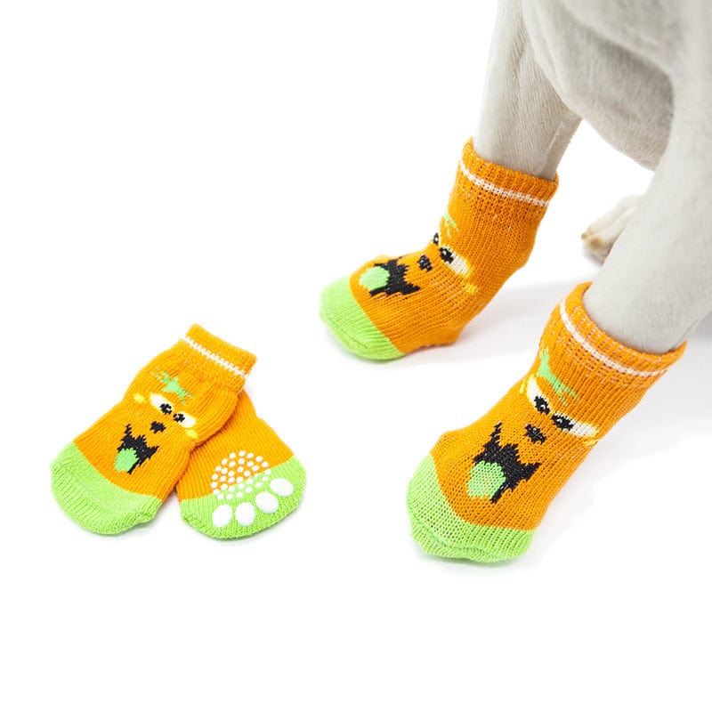 KUTKUT Anti-Slip New Born Puppy Paw Protector Socks | Small Puppy Socks with Paw Patterns and 4 Pieces Adjustable Straps | Small Breed Puppy Socks For Indoor / Outdoor Wear - kutkutstyle