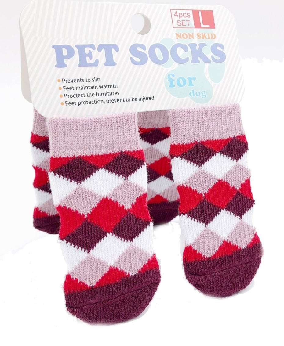 KUTKUT Anti-Slip New Born Puppy Socks with Argyle Pattern | Pet Paw Protector Small Puppy Socks with 4 Pieces Adjustable Straps | Socks for Small Puppies, Kitten-Socks-kutkutstyle