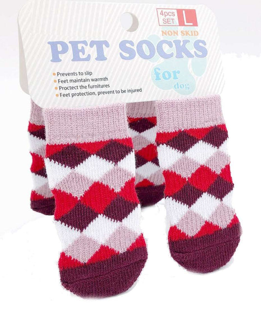 KUTKUT Anti-Slip New Born Puppy Socks with Argyle Pattern | Pet Paw Protector Small Puppy Socks with 4 Pieces Adjustable Straps | Socks for Small Puppies, Kitten - kutkutstyle