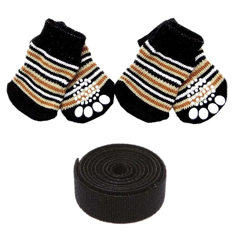 Non-Slip Dog Socks Pet Puppy Knitted Shoes Paw Print for Small Medium Dogs  Black