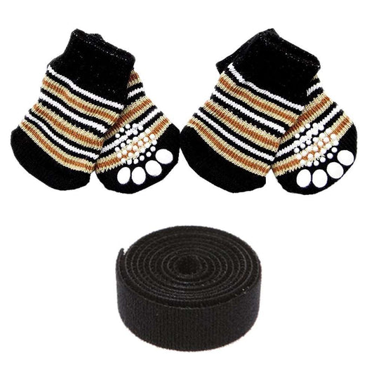 KUTKUT Anti-Slip Small Breed Dog Socks with Paw Pattern | Pet Paw Protector Puppy Socks with 4 Pieces Adjustable Straps | Socks for Shishtzu, Maltese, Chihuahua etc - kutkutstyle