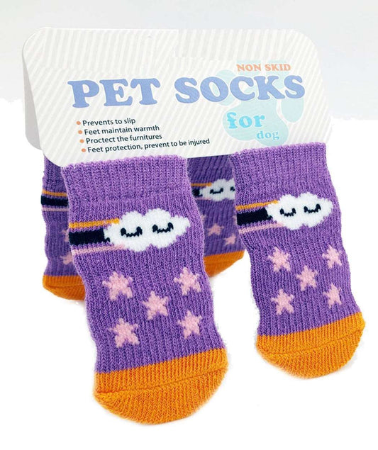 KUTKUT Anti-Slip Star Pattern New Born Puppy Socks| Pet Paw Protector Small Puppy Socks with 4 Pieces Adjustable Straps | Socks for Small Puppies, Kitten - kutkutstyle