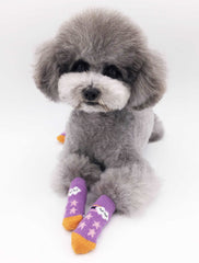 KUTKUT Anti-Slip Star Pattern New Born Puppy Socks| Pet Paw Protector Small Puppy Socks with 4 Pieces Adjustable Straps | Socks for Small Puppies, Kitten - kutkutstyle