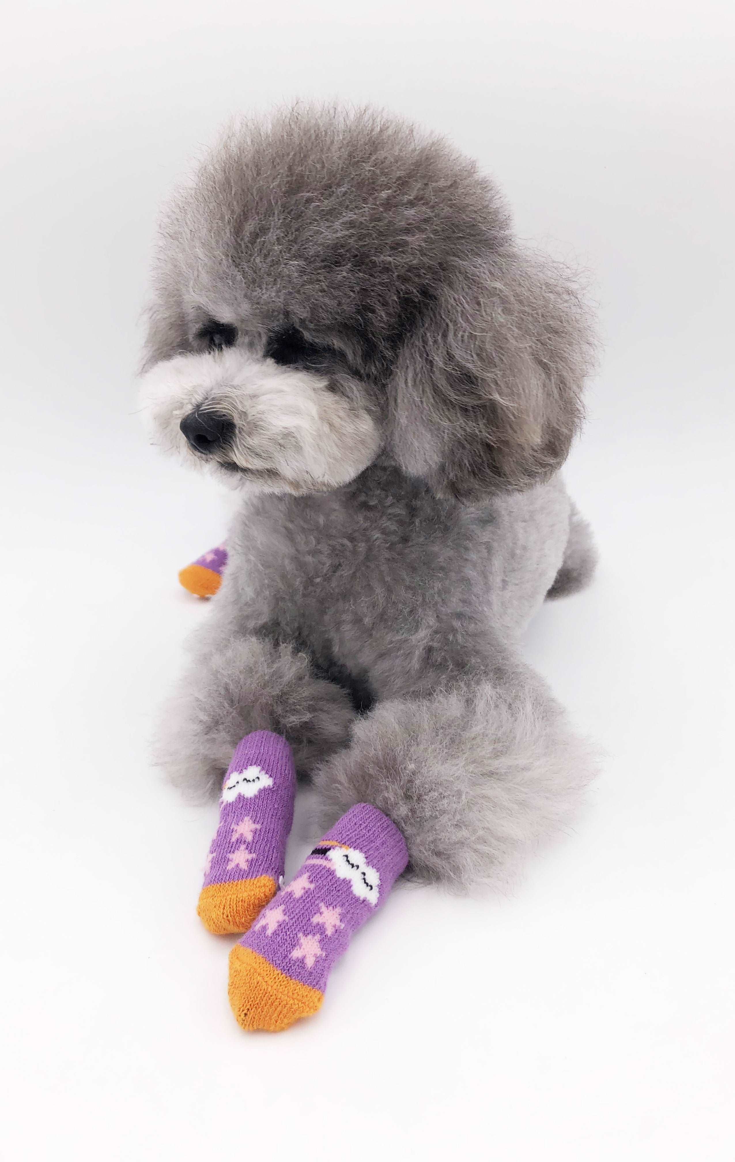 KUTKUT Anti-Slip Star Pattern New Born Puppy Socks| Pet Paw Protector Small Puppy Socks with 4 Pieces Adjustable Straps | Socks for Small Puppies, Kitten - kutkutstyle