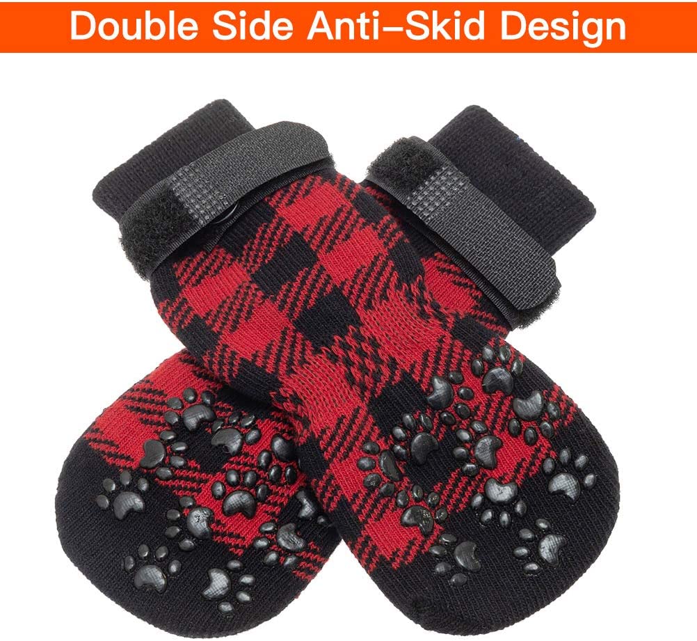 KUTKUT Checkered Pattern Double Sided Anti-Slip Knit Socks for Medium Big Dogs | Traction Control Non-Slip Pet Paw Protectors with Grips For Large Dogs | Better Control on Hardwood Floor - ku