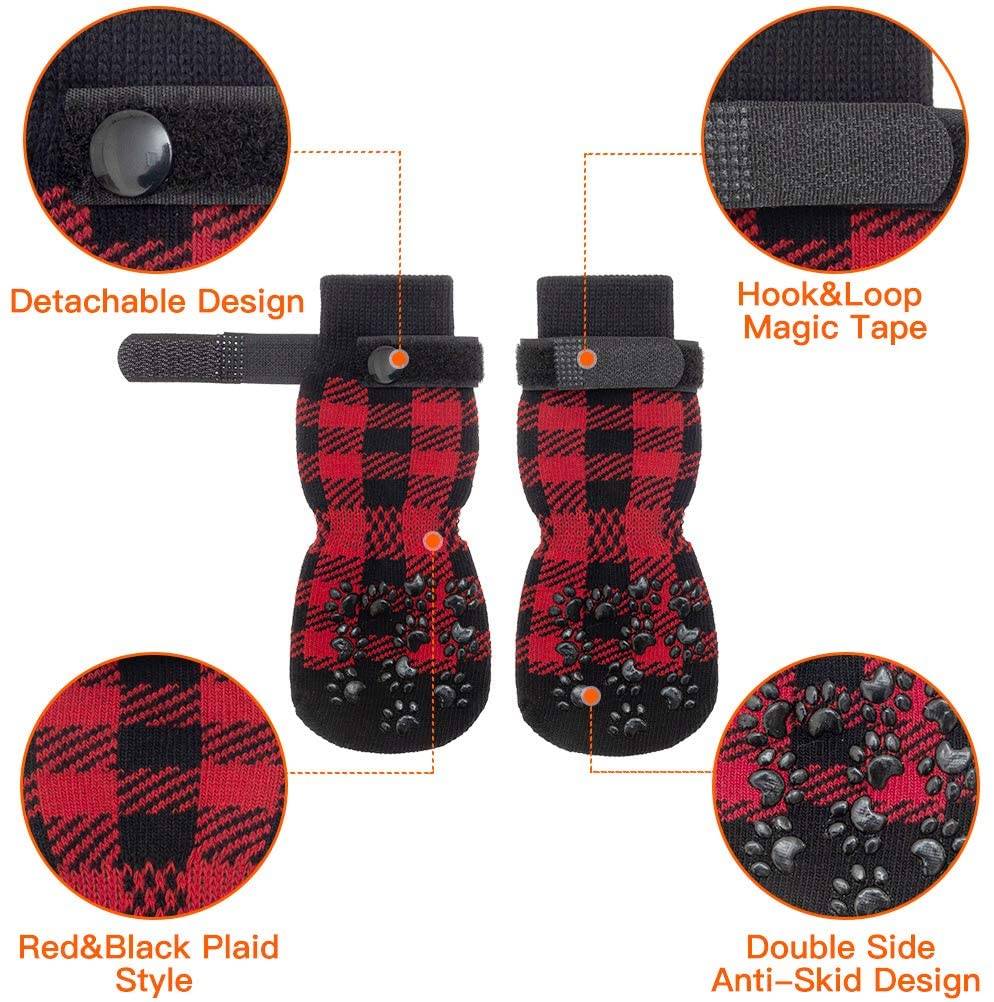 KUTKUT Checkered Pattern Double Sided Anti-Slip Knit Socks for Medium Big Dogs | Traction Control Non-Slip Pet Paw Protectors with Grips For Large Dogs | Better Control on Hardwood Floor - ku