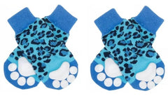 KUTKUT Dog Socks to Prevent Licking for Hardwood Floors - Leapord Pattern Socks for Small Medium Dogs - Double Side Grips Traction Control Non Skid Anti Slip Socks for Dogs - kutkutstyle