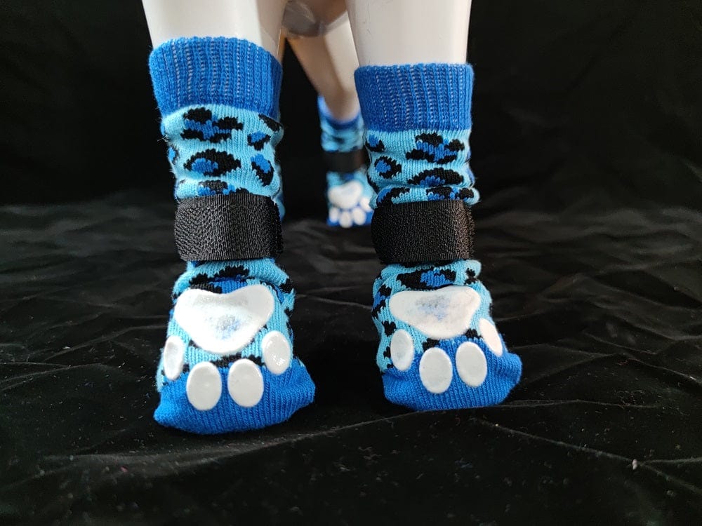KUTKUT Dog Socks to Prevent Licking for Hardwood Floors - Leapord Pattern Socks for Small Medium Dogs - Double Side Grips Traction Control Non Skid Anti Slip Socks for Dogs - kutkutstyle