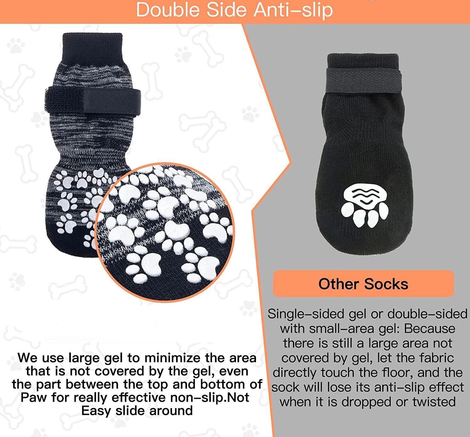 KUTKUT Double Side Anti-Slip Dog Socks 8Pcs - Adjustable Pet Paw Protector with Strap, Traction Control Non-Skid for Indoor on Hardwood Floor Wear, Paw Protection for Small Medium Dogs - kutk