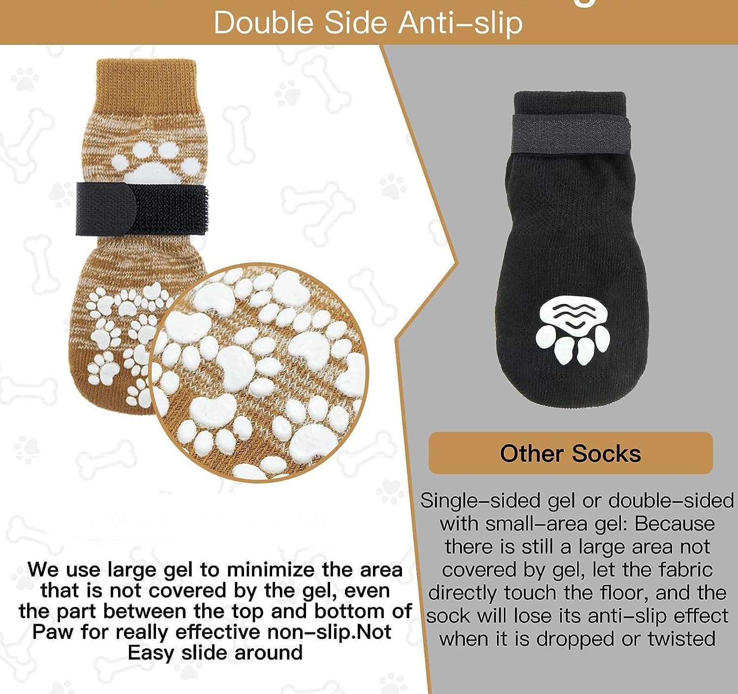 KUTKUT Double Side Anti-Slip Dog Socks with Adjustable Straps - Warm Strong Traction Control for Indoor on Hardwood Floor Wear Soft and Comfortable Paw Protector for Small Medium Dogs - kutku