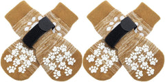 KUTKUT Double Side Anti-Slip Dog Socks with Adjustable Straps - Warm Strong Traction Control for Indoor on Hardwood Floor Wear Soft and Comfortable Paw Protector for Small Medium Dogs - kutku