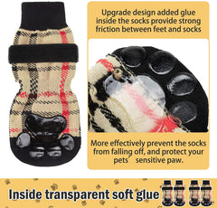 KUTKUT Double Sided Anti-Skid Knit Socks for Medium, Large Dogs | Traction Control Non-Slip Pet Paw Protectors with Grips For Big Dogs | Better Control on Hardwood Floor Paw Protector - kutku