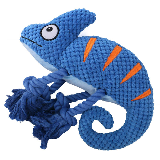 KUTKUT Squeaky Plush Stuffed Chameleon Knotted Cotton Rope Interactive Dog Toy - kutkutstyle