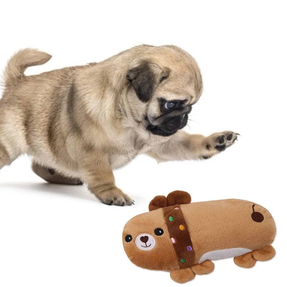 KUTKUT Cute Pet Dog Cat Plush Squeak Sound Dog Toys Funny Fleece Durability Chew Molar Toy Fit for All Pets (Brown) - kutkutstyle