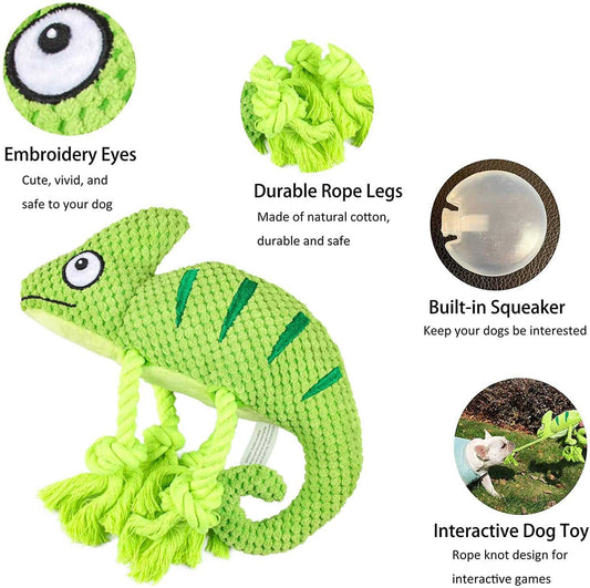 KUTKUT 2022 Plush Dog Squeaky Toys, Durable Rope Dog Chew Toys for Puppy Small Medium Breed Teeth Cleaning, Interactive Stuffed Animals Toys- Cute Chameleon - kutkutstyle