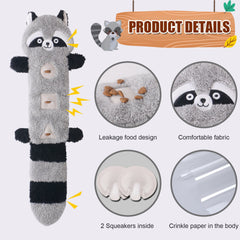 KUTKUT Treat Dispensing Dog Toys, No Stuffing Crinkle Double Squeeky Interactive Dog Toys, Funny Dog Toys for Small & Medium Dogs (Raccoon) - kutkutstyle