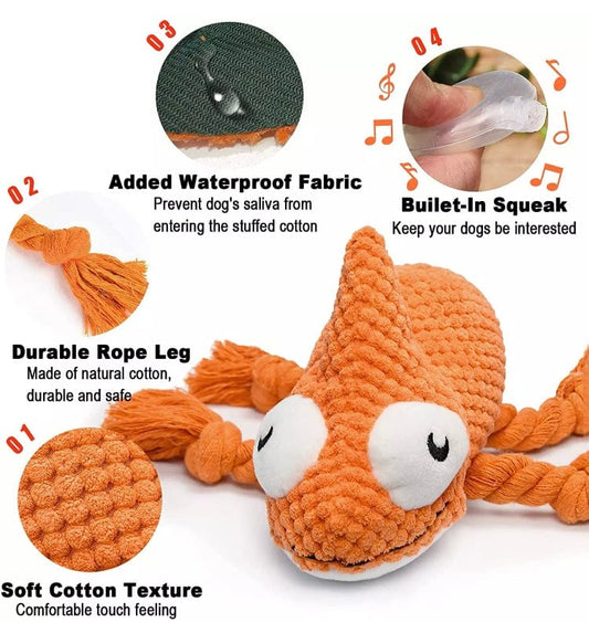 KUTKUT Plush Dog Squeaky Toys, Durable Rope Dog Chew Toys for Puppy Small Medium Breed Teeth Cleaning, Interactive Stuffed Animals Toys- Cute Chameleon-Squeaky-kutkutstyle