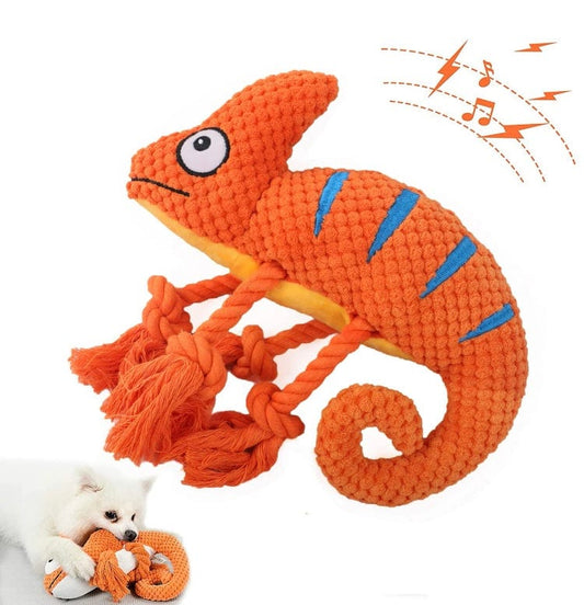 KUTKUT Plush Dog Squeaky Toys, Durable Rope Dog Chew Toys for Puppy Small Medium Breed Teeth Cleaning, Interactive Stuffed Animals Toys- Cute Chameleon-Squeaky-kutkutstyle