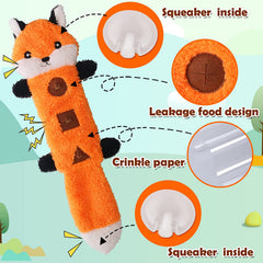 KUTKUT Treat Dispensing Dog Toys, No Stuffing Crinkle Dual Squeeky Interactive Dog Toys, Funny Dog Toys for Small Medium Dogs (Fox) - kutkutstyle