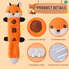 KUTKUT Treat Dispensing Dog Toys, No Stuffing Crinkle Dual Squeeky Interactive Dog Toys, Funny Dog Toys for Small Medium Dogs (Fox) - kutkutstyle