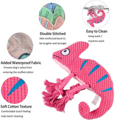 KUTKUT 2022 Newewst Plush Dog Squeaky Toys, Durable Rope Dog Chew Toys for Puppy Small Medium Breed Teeth Cleaning, Interactive Stuffed Animals Toys- Cute Chameleon - kutkutstyle