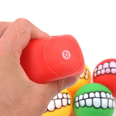 KUTKUT Funny Dog Teeth Ball for Dogs, Fun Pet Toy with Human Smile Design and Squeaker, Nontoxic for Puppy Small Medium Or Large Doggies Tooth Chew Toy, Squeaky Dog Ball Smiling Dog Ball - ku
