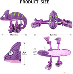 KUTKUT 2022 Style Plush Dog Squeaky Toys, Durable Rope Dog Chew Toys for Puppy Small Medium Breed Teeth Cleaning, Interactive Stuffed Animals Toys- Cute Chameleon - kutkutstyle