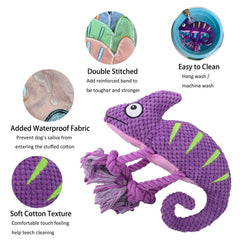 KUTKUT 2022 Style Plush Dog Squeaky Toys, Durable Rope Dog Chew Toys for Puppy Small Medium Breed Teeth Cleaning, Interactive Stuffed Animals Toys- Cute Chameleon - kutkutstyle
