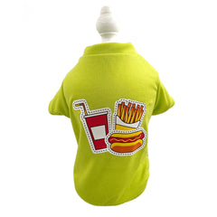 KUTKUT Small Dog & Cat T Shirt | Breathable Burger Coke Printed Half Sleeves Tee Shirt for Small Dogs Chihuahua, Yorkie Shih Tzu (Green, Size: L, Chest Girth 46 cm, Back Length 36 cm) - kutku