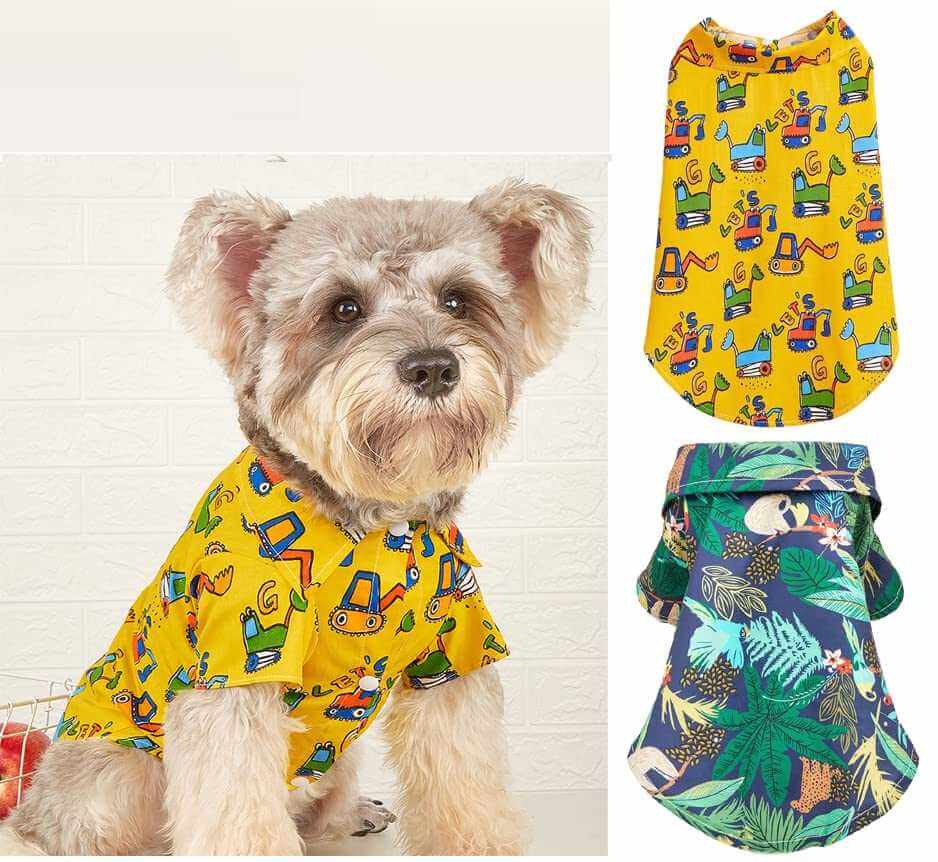 KUTKUT 2 Pack Hawaiian Dog & Cat Shirt - Pet Summer T-Shirts Breathable Dog Clothes for Small Dogs Cats Pets, Hawaii Style Polo Dog Shirts Beach Seaside Puppy Quick Dry Apparel-T-Shirt-kutkutstyle