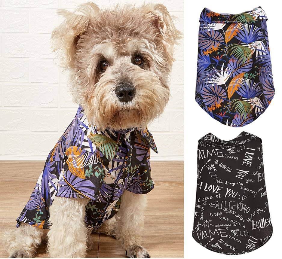 KUTKUT 2 Pack Hawaiian Dog & Cat Shirt - Pet Summer T-Shirts Breathable Dog Clothes for Small Dogs Cats Pets, Hawaii Style Polo Dog Shirts Beach Seaside Quick Dry Apparel - kutkutstyle