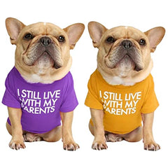 KUTKUT 2 Pcs Dog Breathable Stretchy Round Neck T-Shirt I Still Live with My Parents Pet Puppy Cats Dog Summer Vest T-Shirts Soft Cotton Clothes | Pug, French Bulldog Dog Shirt - kutkutstyle